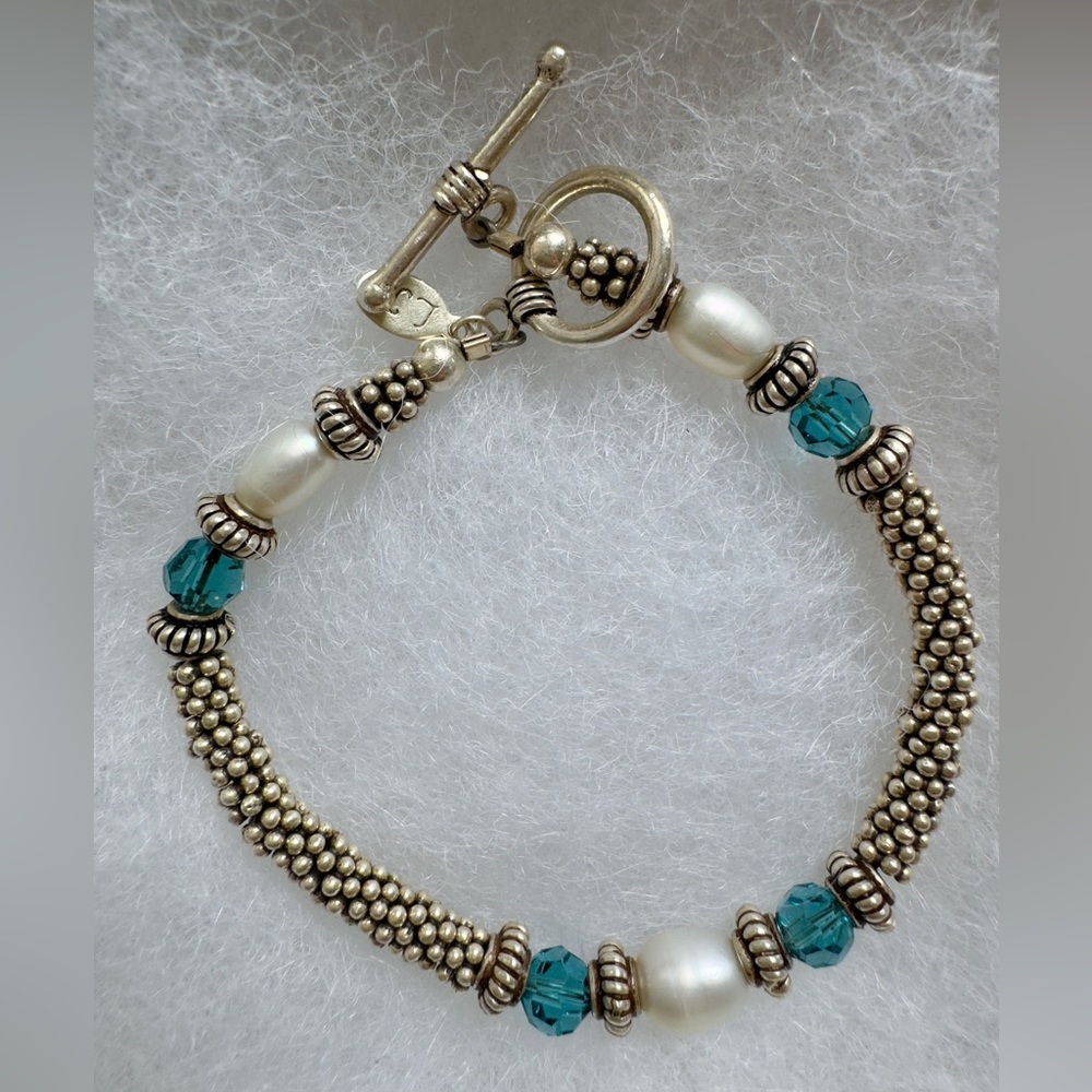 LK Crystal & freshwater pearl bracelet, sterling silver